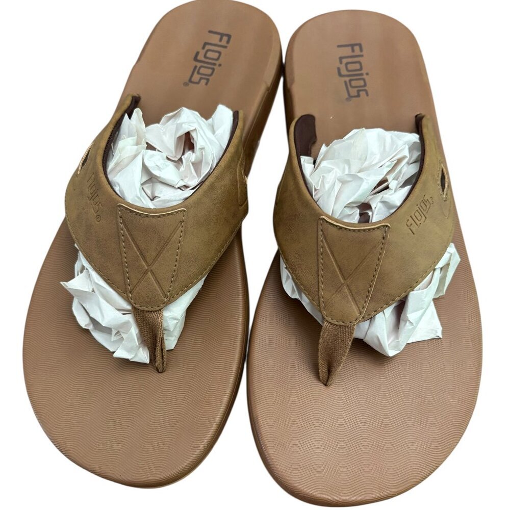 FLOJOS Comfort Slip On Flip Flops Sandals Faux Leather Strap Brown Size 13